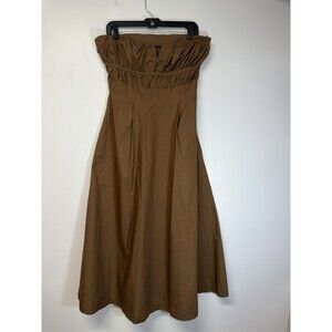 VICI Strapless Midi Dress Pockets  100% Cotton Brown Sz Large